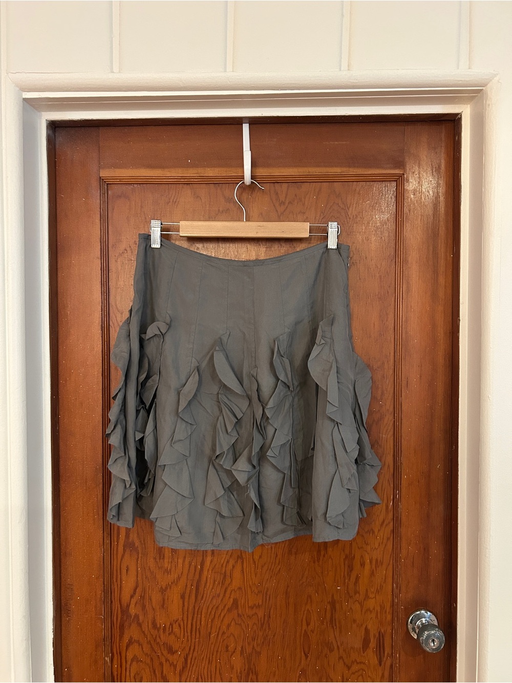 Garnet Hill Slate Gray Ruffle A-Line Skirt